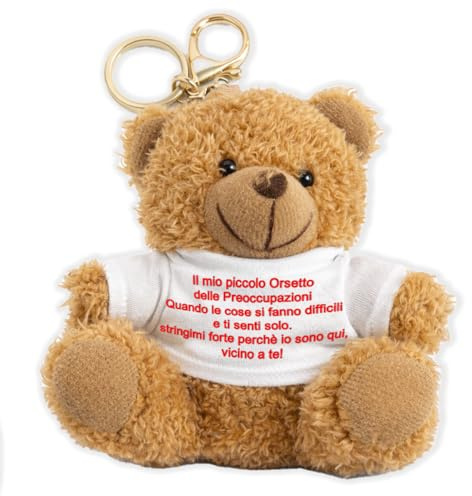 Portachiavi Orsetto delle Preoccupazioni in Peluche per Conforto, Orsacchiotto Morbido con Moschettone e Anello, Idea Regalo Emotivo per Lei Lui Amica Figlia Mamma Fidanzata (Portachiavi Orsetto)
