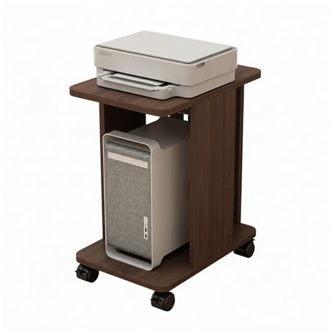 YOWLLXOF Mueble Impresora Móvil de Dos Niveles, Carro de Impresora con Ruedas, con Ruedas Bloqueables Apto para fax, Impresora 3D,Fácil instalación(Walnut)