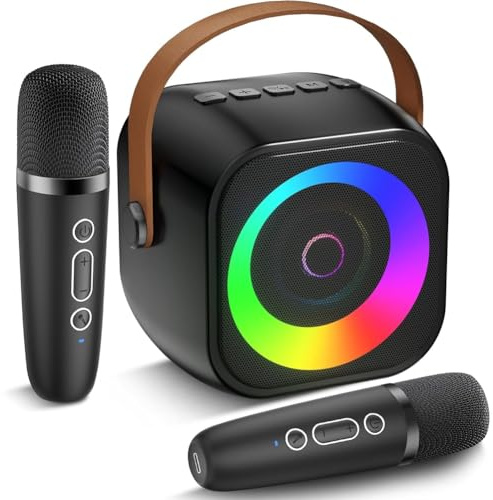 Jnchdghwa Mini Macchina per Karaoke, Altoparlante Portatile Bluetooth con 2 Microfoni Wireless per Bambini e Adulti, Karaoke e Microfono