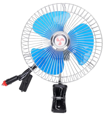 Yctze 8-tums Biloscillerande Fläkt med Cigarrtändarplugg Clip On Tyst 2-växlad DC Kylfläkt Automatisk Oscillation Metallnät för SUV RV Lastbilsgrävmaskin (DC24V)