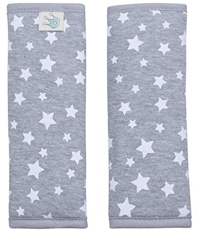 JYOKO KIDS Gurtpolster Universal für Babyschale, Buggy, Autositz (17 x 18, White Star)
