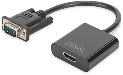 DIGITUS Adaptador de audio gráfico VGA, VGA + conector de 3,5 mm a HDMI, Full HD 60Hz, 1920 x 1080 píxeles, negro