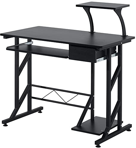 HOMCOM Mesa de PC Mesa de Ordenador Escritorio de Oficina Mesa para Hogar Escuela y Oficina Mobiliario 90x50x95cm Madera Negro