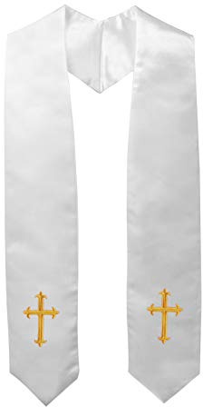 IvyRobes Adults Traditional Clergy Choir Stole with Embroidery Cross 60 Unisex Church Priest Costume White
