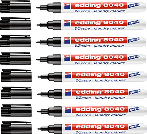 edding 8040 Wäschemarker, Textil-Stift zum permanenten Kennzeichnen von Textilien und Kleidung - Waschfest und kochfest bis 95 Grad Celsius, Farbe: Schwarz (8 Stifte)