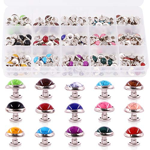 Swpeet 150Pcs 10mm 15 Colors Leathercraft Turquoise Rapid Rivets Studs Buttons Diamond Spikes Rivets for Purse Bags Shoes Leather Craft Repairs Decoration
