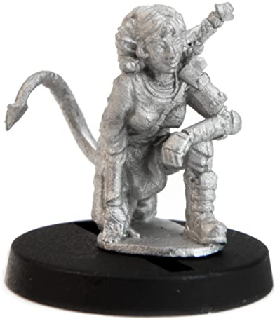 Stonehaven Miniatures Female Teifling Fighter Miniature Figure, 100% Pewter Metal - 22mm Tall - (for 28mm Scale Table Top War Games) - Made in USA