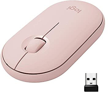 Logitech Pebble M350 Wireless Mouse with Bluetooth or USB - Silent, Slim Computer Mouse with Quiet Click for iPad, Laptop, Notebook, PC and Mac - Pink Rose (Renewed)