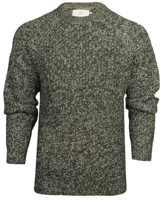 Xact Men’s Chunky Fisherman Knit Jumper, 5-Gauge Crew Neck Winter Pullover with Raglan Sleeves (Khaki) L