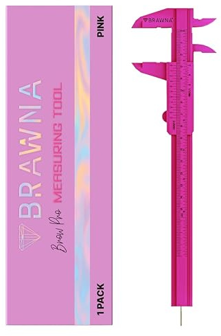 BRAWNA 1 Stk. Brow Pro Messwerkzeug – Augenbrauen-Messlineal mit Doppelskala für Microblading – Augenbrauen-Mapping – Vernier-Messschieber – PMU-Zubehör – Augenbrauen-Kaliper aus Kunststoff – Pink