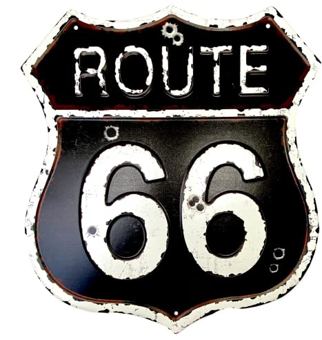 DiiliHiiri Cartel de Chapa Ruta 66 — 32x29cm Original Cartel Retro De American Retro Sign Company para Bar Pub Cafeteria Garage y Taller. Decoración Letrero Vintage de los Años 50 (9542-2) Black