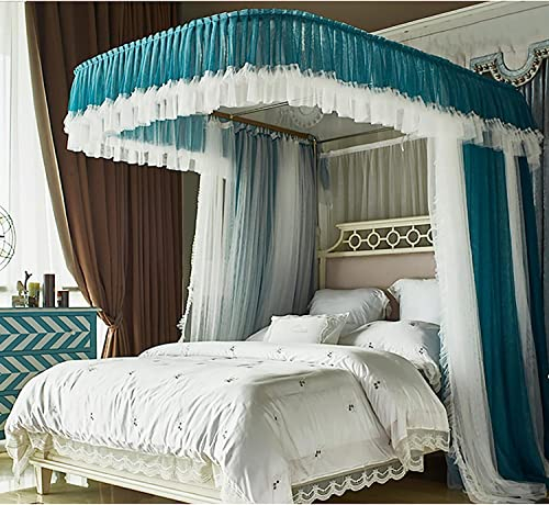 AFLCIO Baldachin-Bettvorhänge mit U-förmiger Schienenhalterung Doppelschicht-Himmelbett-Vorhänge für Schlafzimmerdekorationszubehör (Größe: 200 x 150 x 215 cm, Farbe: Grün)