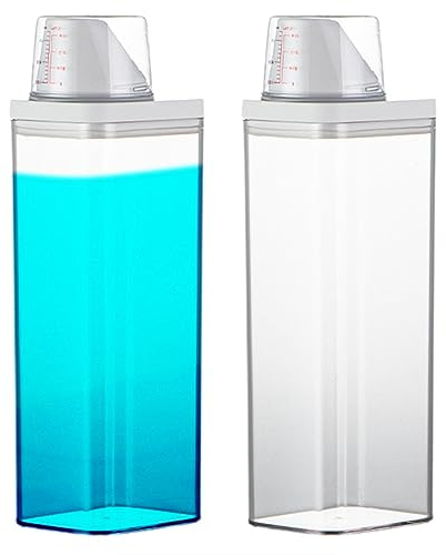 2 distributeurs lessive hermétique avec verre doseur, distributeur d'adoucissant, distributeur poudre à lessive, boîte rangement avec couvercle, distributeur détergent