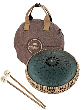 Sonic Energy 10 Zoll Zungentrommel – F#-Moll, 8 Töne – Für Meditation, Yoga, Percussion – Inkl. Schlägel & Tasche – Dunkelgrün (MOSTD4DG)