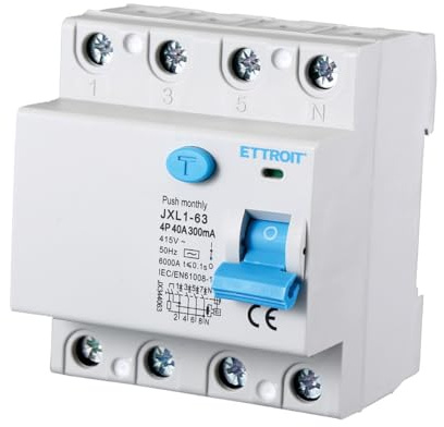 Interruttore Differenziale Puro, 4P 300mA 6kA 415VAC, Salvavita Differenziale, Occupa 4 Moduli DIN, RCCB 4P 300mA C40 40A
