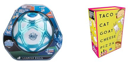 Smart Ball SBCB1B Football Gift for Boys and Girls from 6 Years Old Kick Up Counting Power Ball with Bright Lights and Sounds Training, White and Blue & Blue Orange | Taco Cat Goat Cheese Pizza