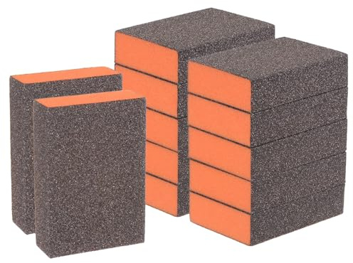 sourcing map 12pcs Sanding Sponge Blocks #60 (120-180 Grits) Wet/Dry Hand Sanding Sponges, 100x70x25mm Foam Sanding Block Pad for Polishing Kitchen Metal Wood Drywall Furniture, Brown&Orange