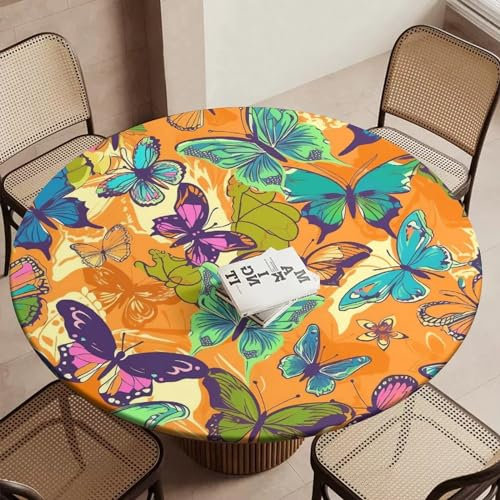 KHiry Runde Tischdecke, wasserdicht, mit elastischem Rand, bunte Schmetterlinge, Vinyl-Tischdecken für Picknick, abwischbare Tischdecke für drinnen und draußen, 120 cm, Stil 6