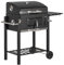 Outsunny Carro para barbacoa de carbón con rejilla de carbón ajustable, barbacoa de metal para jardín con estante, mesa auxiliar, ruedas, termómetro integrado, abridor de botellas