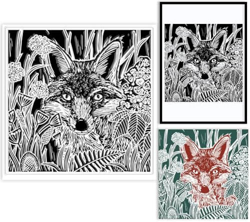 GLOBLELAND 5.91x5.91 Zoll Fuchs Linoldruck Transparente Stempel für Scrapbooking Pflanzen Klare Stamps Tiere Silikonstempel Für Kartengestaltung DIY Prägung Journaling