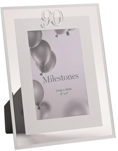 Widdop Milestones Bilderrahmen mit Spiegelrahmen, Alter 90, Fotorahmen für Geburtstage, 15,2 x 10,2 cm, stilvolles Design, Geschenk für Geburtstags-Bilderrahmen