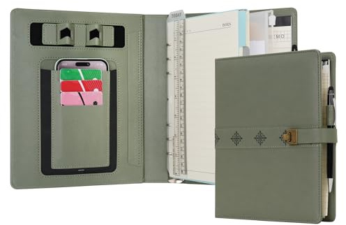 WASON A5 Tagebuch Liniertes Kompositions Notizbuch mit Stift, Nachfüllbarem Papier Herausnehmbares Klemmbrett Ringbuch Portfolio Notizblock für Schule Reisearbeit und Organizer (Grün)