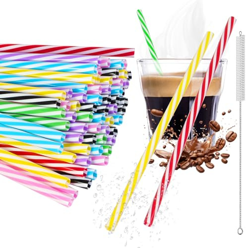100 Stück Wiederverwendbare Strohhalme,Strohhalme Plastik mit Strohhalmbürste,Verdickte Trinkhalme Plastik, für Smoothies, Saft, Cocktail, Heißgetränk(9.06 Zoll lang,0.28 Zoll Durchmesser)