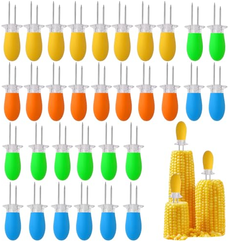 Pasdrucn Support à épis de maïs BBQ, Piques à maïs en Acier Inoxydable, Porte-épis de maïs à Deux Pointes, Support à épis de maïs en Acier Inoxydable, Pique-maïs (32)