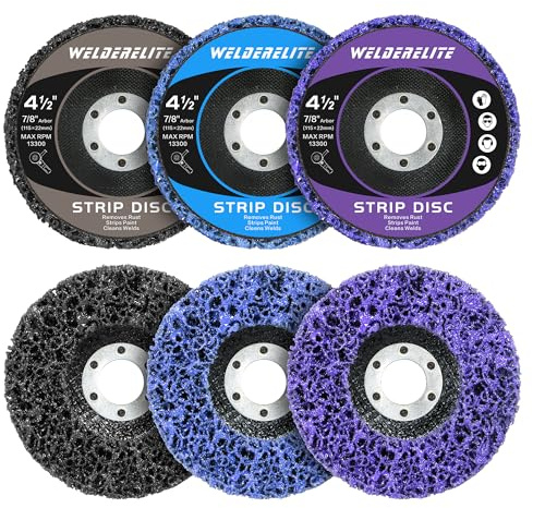 WelderElite 6-Pack Paint Stripper Discs for Angle Grinder, 4-1/2” x 7/8” - Multi-Surface Rust & Paint Removal Wheels, 2 Purple, 2 Blue, 2 Black Discs