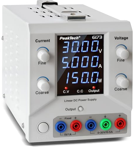 PeakTech, 6173, Fuente de alimentación de laboratorio 0, 30 V / 0, 5 A DC SELV fuente de alimentación lineal con transformador de aislamiento, fuente de alimentación de laboratorio con USB y software