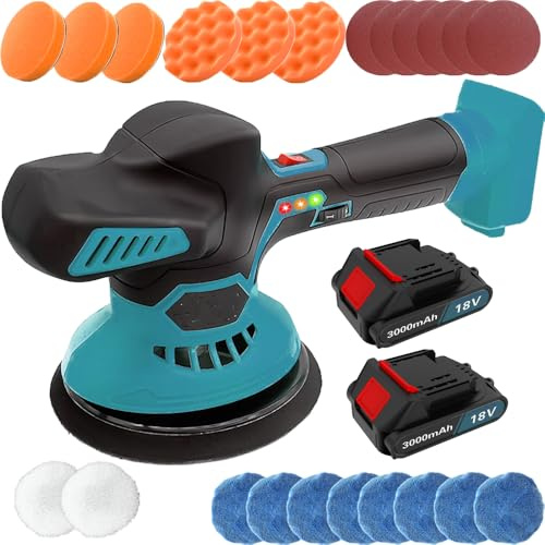 Auto Polierpolierer, Auto Polierset mit 21V 2x 3,0Ah Akku, 6 variablen, Auto Exzenter Poliermaschine Set Mit 24x Anhänge, 6 Zoll Touchscreen-Polierer für Autopflege/Polieren/Wachsen/Kratzerentfernung