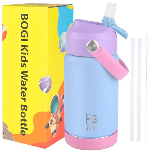 BOGI Metal Water Bottle with Straw, 350ml Stainless Steel Water Bottle for School Leak Proof Insulated Water Bottle Keep Drinks 12h Hot & 24h Cold | Color