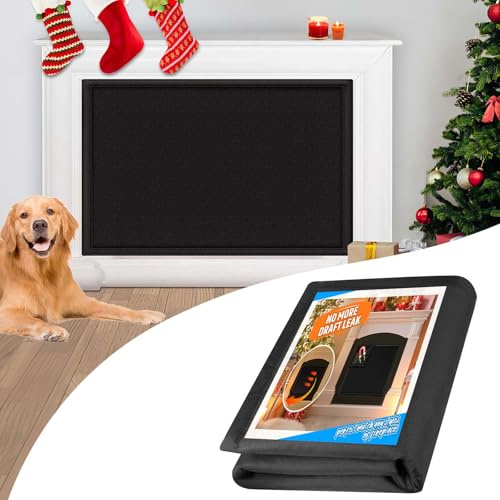 Magnetic Fireplace Cover, Fireplace Blocker Blanket Stops Heat Loss, Adjustable Fire Place Draft Stopper with 12 Magnets for Indoor Iron Frame Black 39 W x 28 H