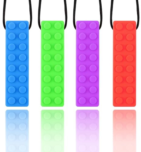 Vicloon Sensory Chew Necklace, 4 Pack Silicone Rainbow Pendant Sticks for Kids Toddlers, Food Grade Safe Teething Autism Chewing Toys Set