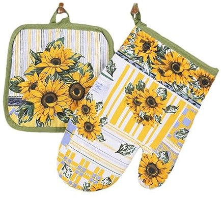 Oven Gloves and Pot Holders 2pcs Potholders and Oven Mitts Heat Resistant Oven Gloves Kitchen Hot Pads Baking Gloves Set Kitchen Accessories for Cooking Barbecuing BBQ (Sunflower)