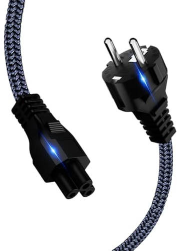 Goalfish Stromkabel 3-polig 2m, Schutzkontakt Typ F auf C5 Buchse, Nylon | Netzkabel Kleeblatt Micky Maus Laptop Kabel, VDE Zertifiziert, für TV, Monitore, Laptops, Notebooks, Netbooks, Netzteile etc