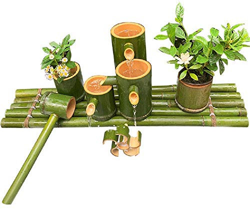 HUIBBGO Fontana d'Acqua in bambù per Esterni, Giardino Giapponese, con beccuccio e Pompa, Fontana da Giardino Fatta a Mano, sculture, Statue, Arte e Artigianato, Cascata fluente, 30 cm