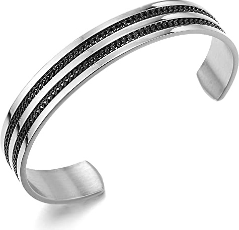COOLSTEELANDBEYOND 19CM Klassiker Damen Herren Verstellbare Armband Armreif Edelstahl Einlage mit Schwarz Panzerkette