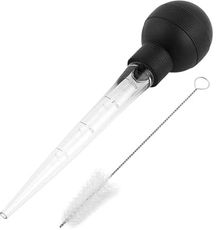 Turkey Baster - Cuentagotas de aceite de con cepillo | Inyector de carne grande de acero inoxidable | Jeringa inyectora de adobo con tornillo | Jeringa de cocina con cepillo de limpieza para