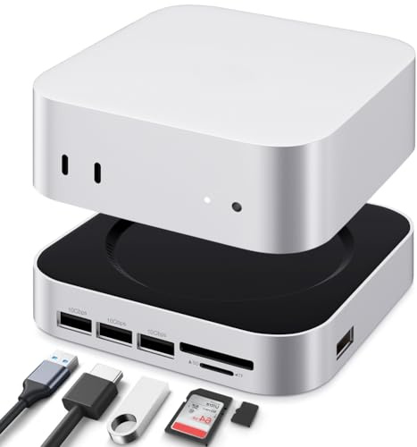 OFFCUP für Mac mini M4 Dock, Hub & Ständer für Mac mini M4 mit NVMe SSD-Schacht SD TF-Kartenleser 6 USB 3.2-Anschlüsse 10 Gbit/s USB C-Hub Zweikanal-Dual-Full-Speed-Dockständer