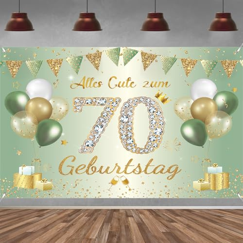 70. Geburtstag Banner Frauen Männer Deko Salbeigrüne 70 Geburtstag Hintergrund Banner, Extra Große Stoff Schild Poster für 70 Geburtstag Party Deko, 210x150 cm