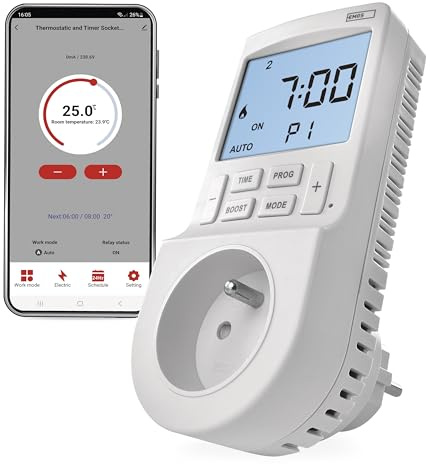 EMOS GoSmart French - Termostato de Enchufe 2 en 1 y Temporizador con aplicación, Mayor protección táctil, Tipo E French