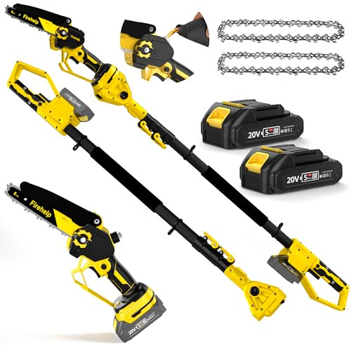 2-in-1 Electric Pole Saw, 6 Inch Mini Chainsaw Cordless Pole Saw with Extension Pole for Tree Trimming, 2 x 2000mAh Battery, Powered Pole Chain Saw, Tree Trimmer Limb Branch Cutter Pruner
