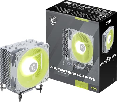 MSI MAG COREFROZR AA13 Blanc – Refroidisseur d'air ARGB CPU – Compatible LGA 1700/1851 / AM5/AM4 – Ventilateur ARGB PWM de 120 mm – Tuyaux thermiques à contact direct – Pâte thermique pré-appliquée