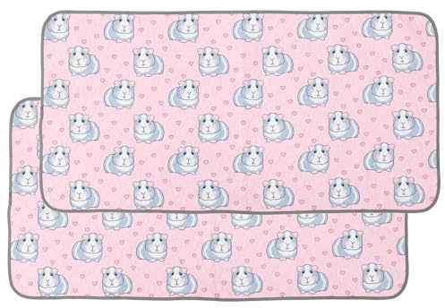 Deuson 2 Stück PIPI Pads für Meerschweinchen,Käfigmatte,Welpenunterlagen,Wasserdicht und Wiederverwendbar,für Meerschweinchen,Kaninchen,Igel und Hamster(120 * 60cm-rosa Hamster)