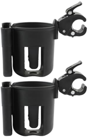 ARTSEWPLY Portavasos para Cochecito 2 1 Negro Soporte para Botella y Teléfono Pinza Ajustable Accesorios para Paseos y Viajes Compatible Cochecitos Bicicletas y Sillas de Ruedas