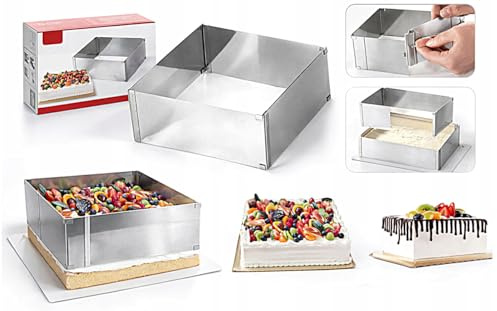 Alma Manufacturer Backrahmen rechteckig verstellbar - Backform aus Edelstahl - 20 cm hoch - Kuchenform zum Backen - Tortenzubehör