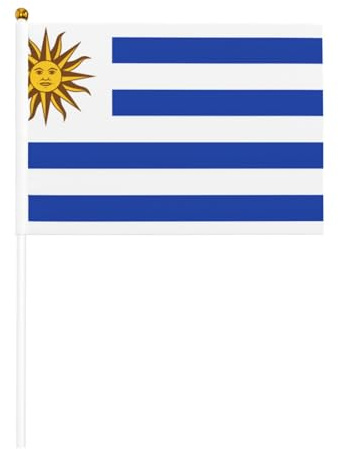 Mini bandiera dell'Uruguay su bastone – 14 x 20,8 cm piccole bandiere USA per esterni, decorazioni 4 luglio, decorazione patriottica, asta per bandiera portatile, bandiere palmari, sei pezzi