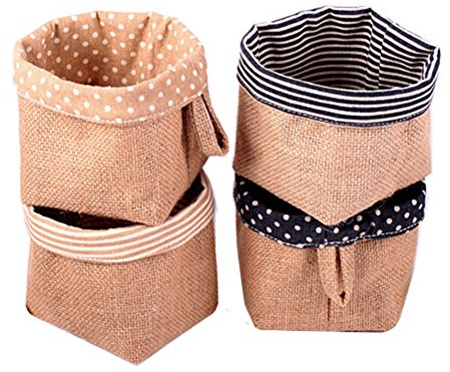 Fieans Baumwolle und Leinen Storage Bin Storage Basket 4er-Set Natural Speicher Veranstalter Korb-Typ A