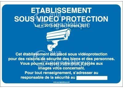 AUA SIGNALETIQUE - Panneau établissement sous vidéo protection - horizontal - 150x105 mm, PVC 1.5 mm